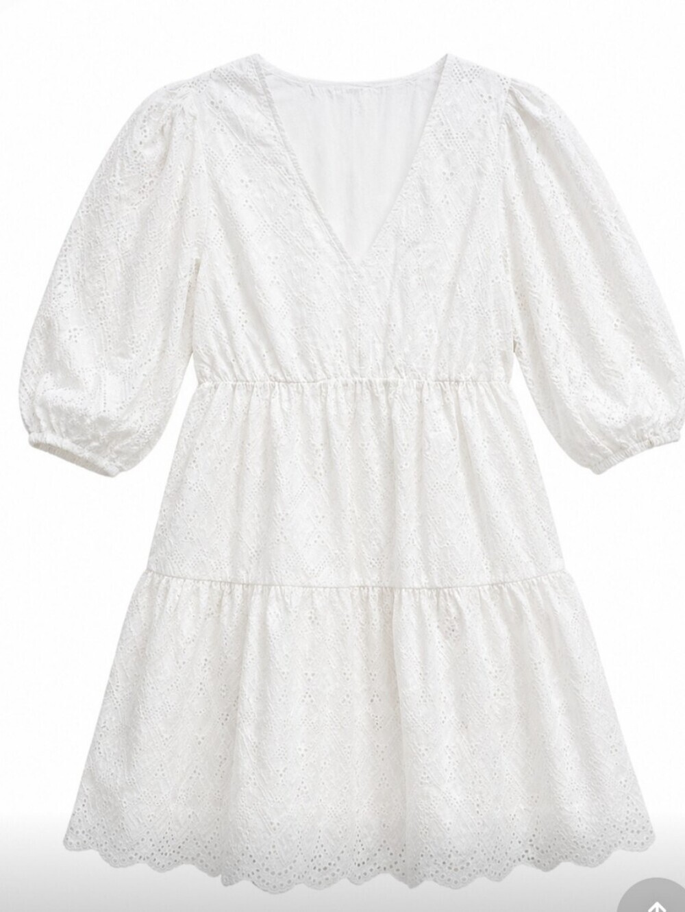 Hudson North White 100% Cotton Eyelet V-Neck Tiered Babydoll Mini Dress Size M